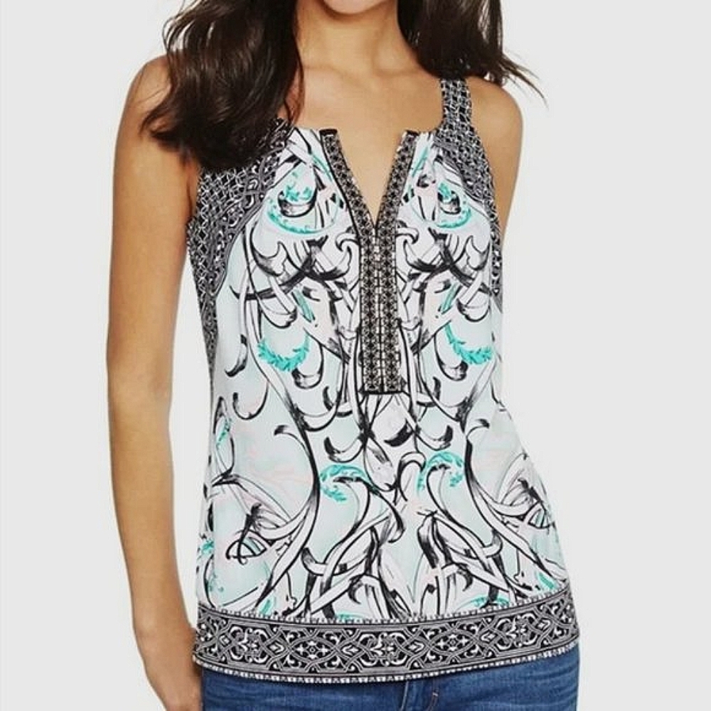 White house black market embellished v-neck tunic top size M - Picture 1 of 4